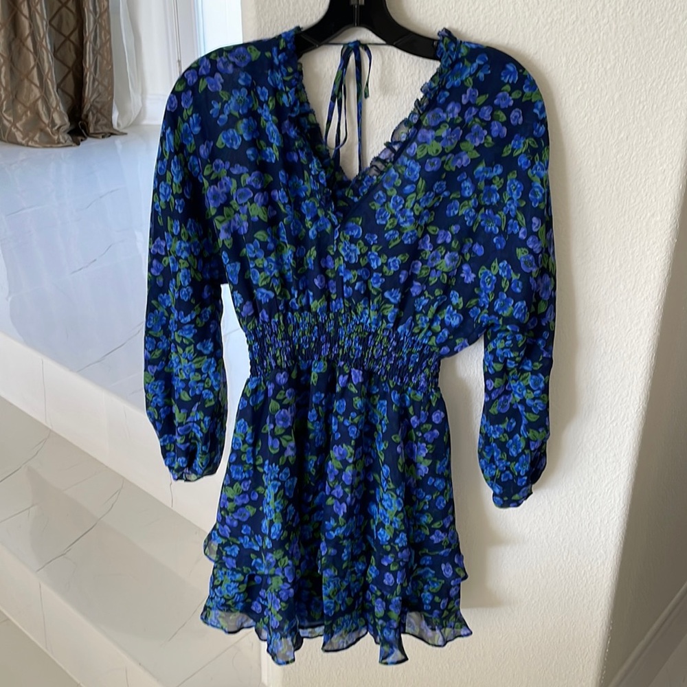 The Kooples Ruffled Floral Print Silk Mini Dress